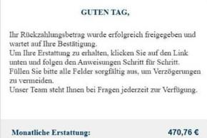 Hier ein Beispiel für betrügerische Nachrichten